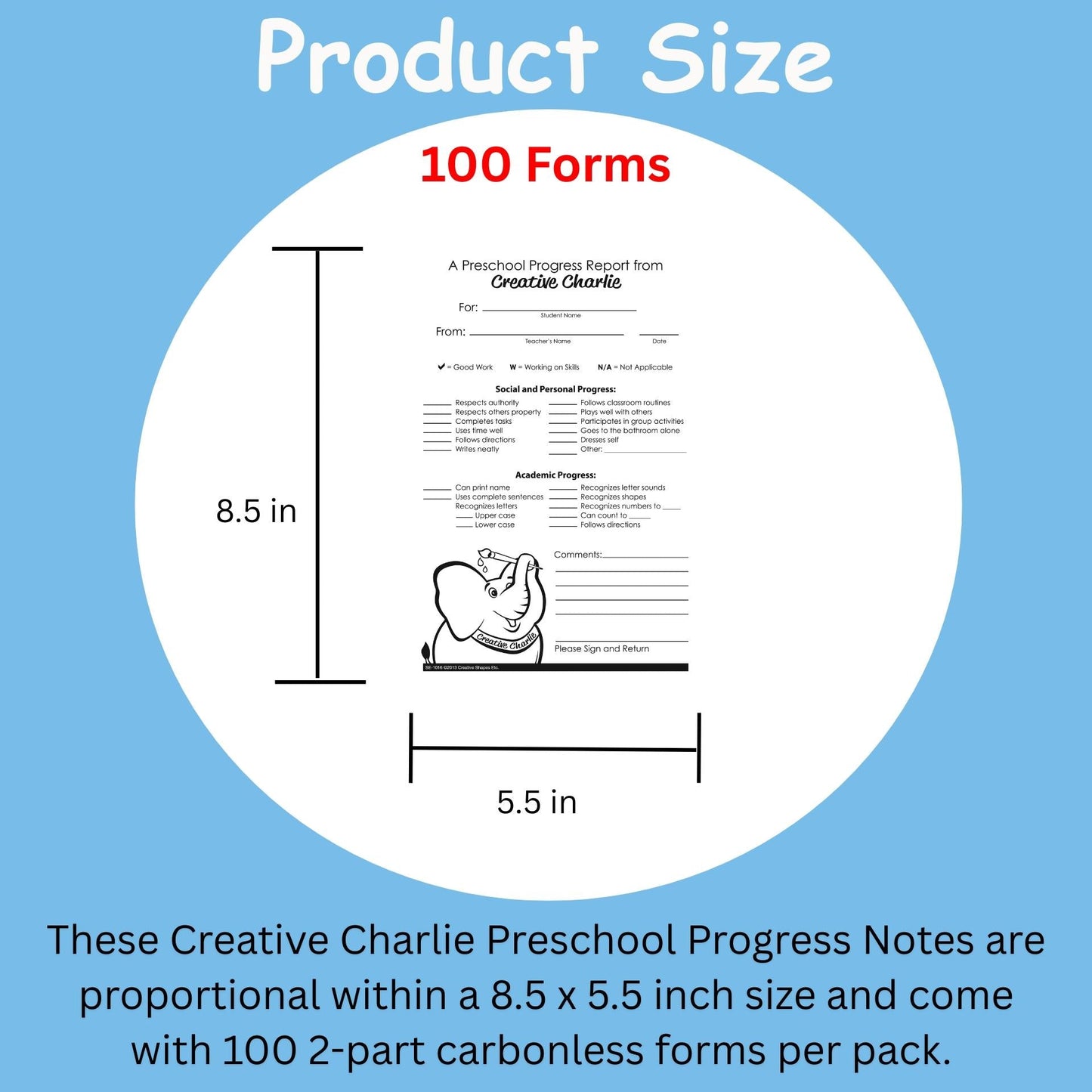 SHAPES ETC.  Notes from Teachers - Creative Charlie Preschool Progress Report