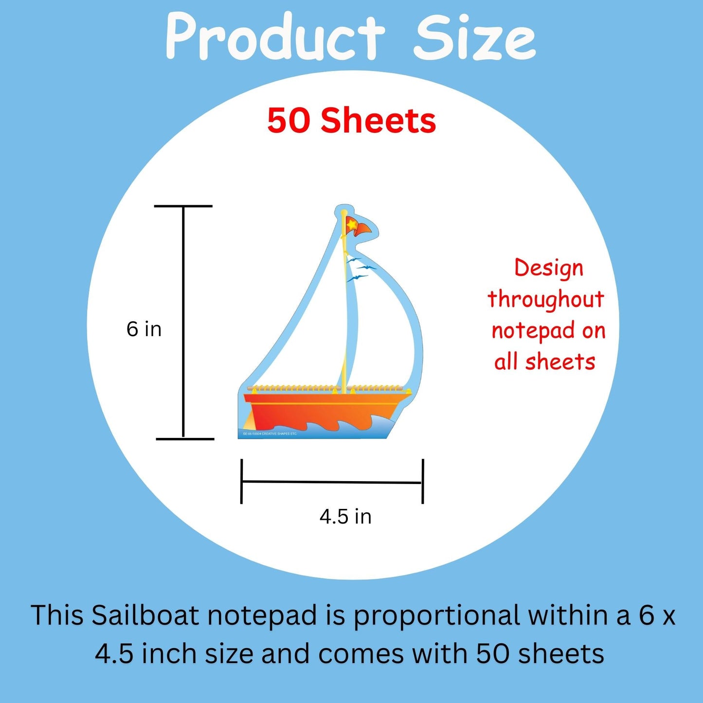 SHAPES ETC.  Large Notepad - Sailboat