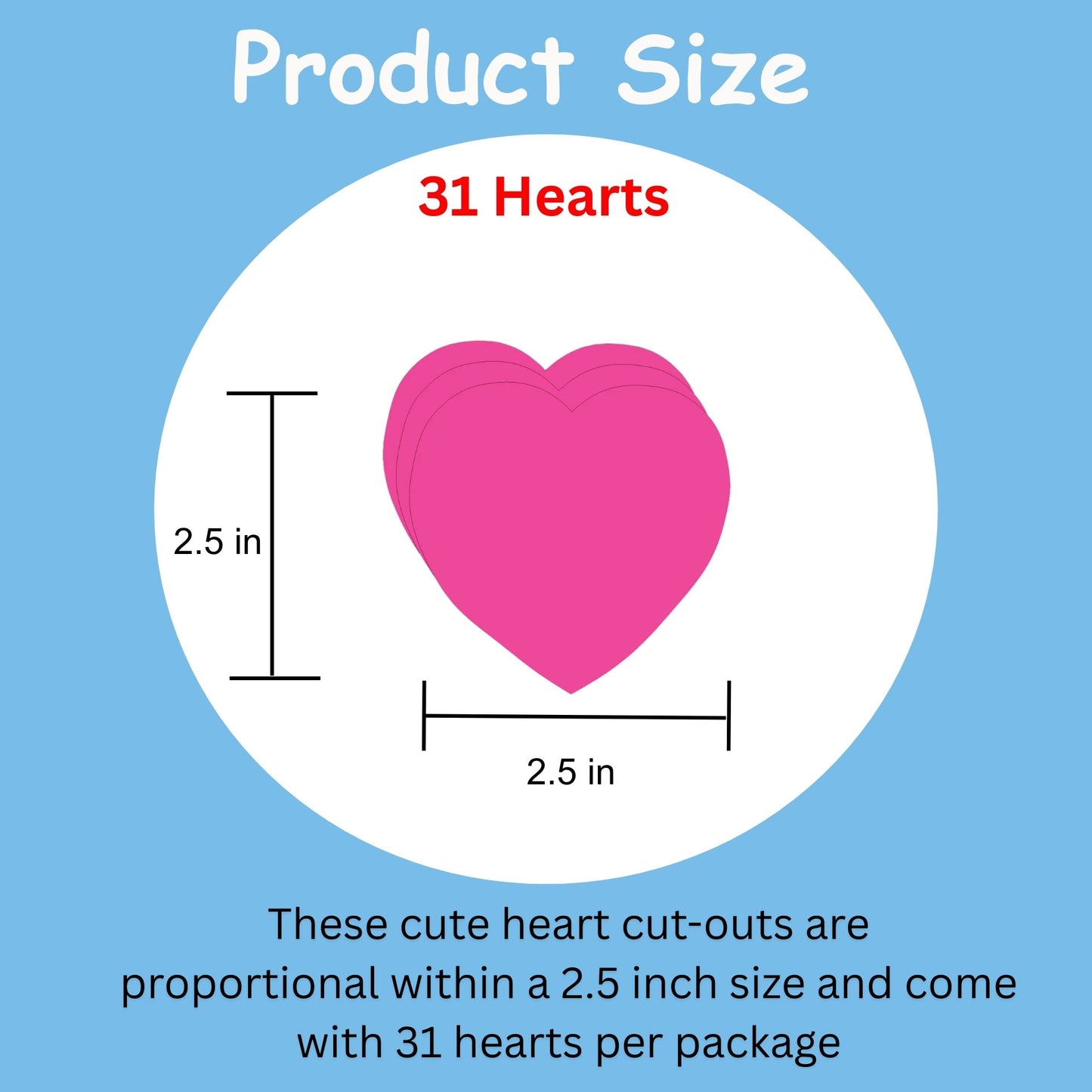 SHAPES ETC. Pink Heart Bright Neon Single Color Small Cut-Outs- 2.5"