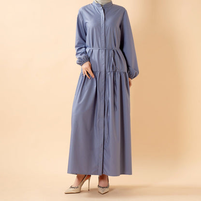 A-Line Trench Shirt Maxi Abaya Dress with Pockets (MA422)