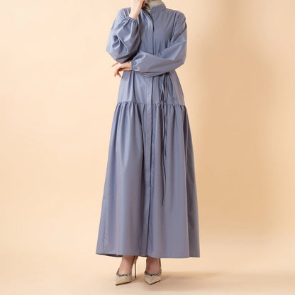 A-Line Trench Shirt Maxi Abaya Dress with Pockets (MA422)