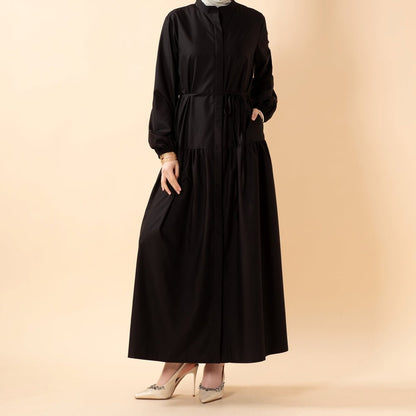 A-Line Trench Shirt Maxi Abaya Dress with Pockets (MA422)