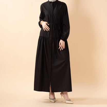 A-Line Trench Shirt Maxi Abaya Dress with Pockets (MA422)