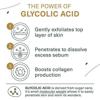 Botanic Tree Glycolic Acid Face Wash - Facial Cleanser and Scrub - 10% Glycolic Acid, AHA - Salicylic Cleanser - 6 Fl. Oz