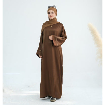 Acetate Crinkle Solid Color Round Neck Abaya Set(MA307)