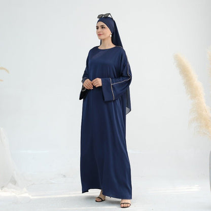 Acetate Crinkle Solid Color Round Neck Abaya Set(MA307)