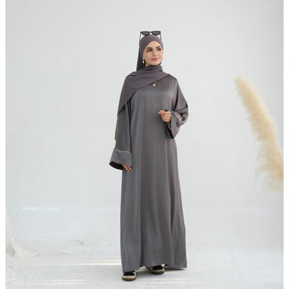 Acetate Crinkle Solid Color Round Neck Abaya Set(MA307)