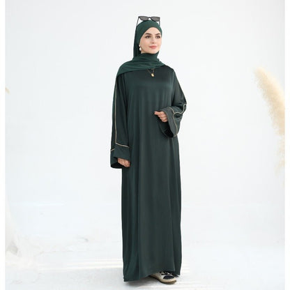 Acetate Crinkle Solid Color Round Neck Abaya Set(MA307)