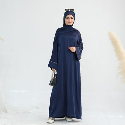 Acetate Crinkle Solid Color Round Neck Abaya Set(MA307)