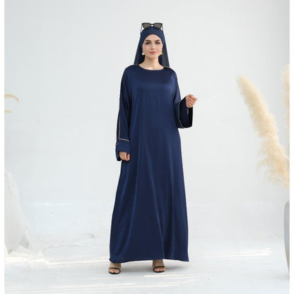 Acetate Crinkle Solid Color Round Neck Abaya Set(MA307)