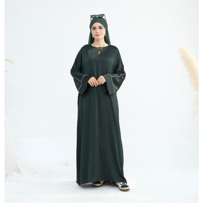 Acetate Crinkle Solid Color Round Neck Abaya Set(MA307)