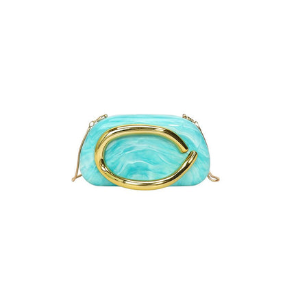 Acrylic Evening Clutch | Metallic Handle Party Bag with Chain Strap(MAC354)