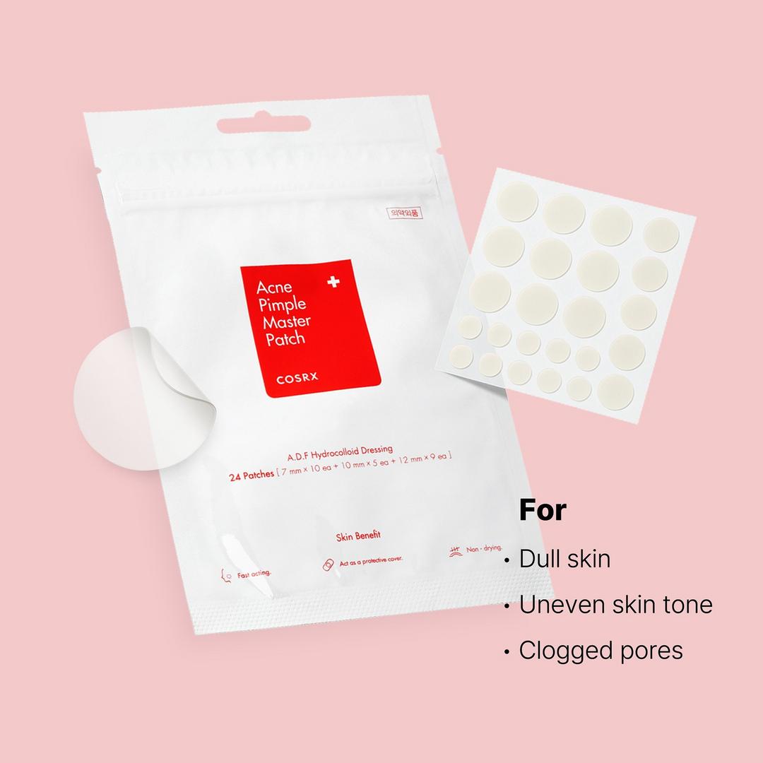Adelyne's Boutique & Gifts Acne Pimple Master Patch showing clear, small adhesive patches on skin for acne treatment.