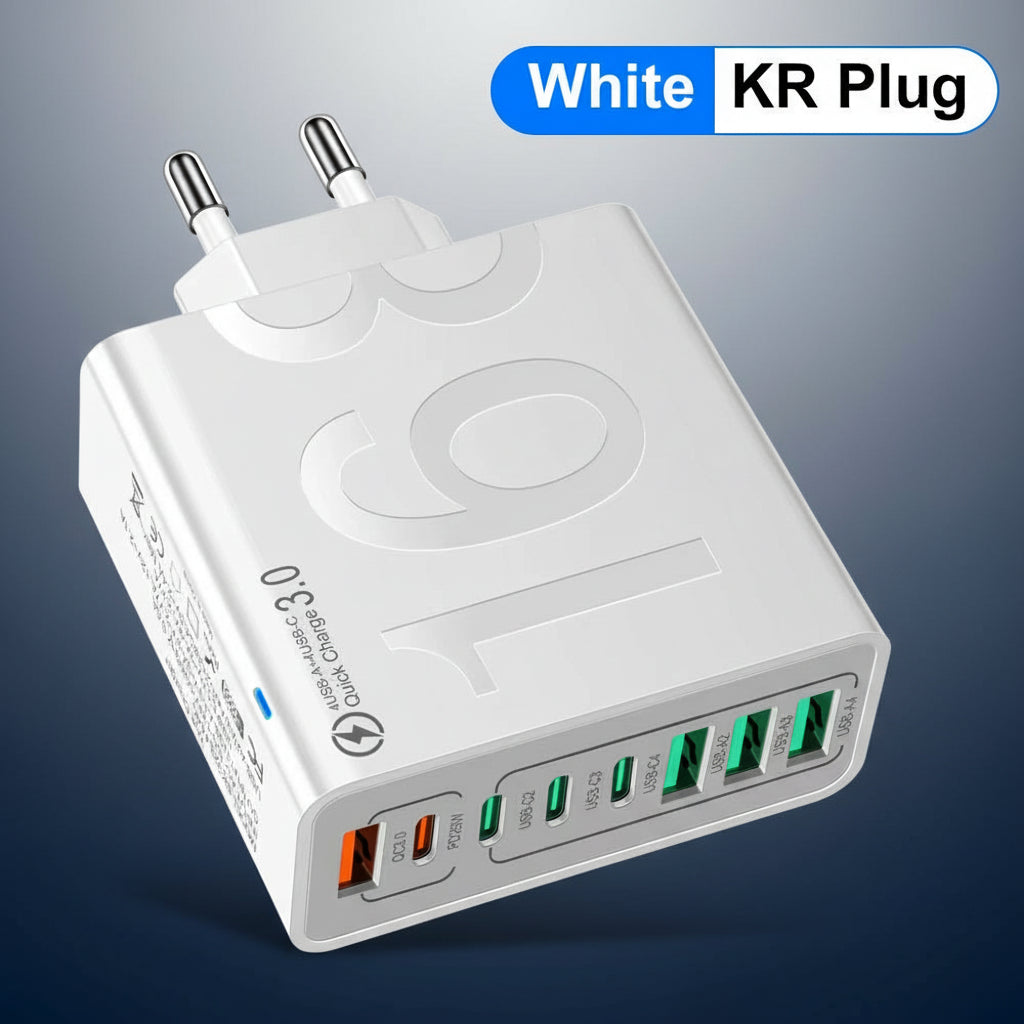 150W Multi Ports USB Charger Fast Charging Wall Adapter for Xiaomi Iphone Samsung Huawei PD Type C Travel Charger EU/US/KR Plug
