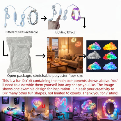 157.48Inled Cloud Light with Music Rhythm, DIY Thundercloud Night Light for Bedroom & Gaming Room - USB Powered, Vibrant Glow, Perfect for Christmas Gifts, Holiday Office, Hotel, Party, Cafe, Bedroom Ambiance | Dynamic Visual Effect | Decorative Lighting