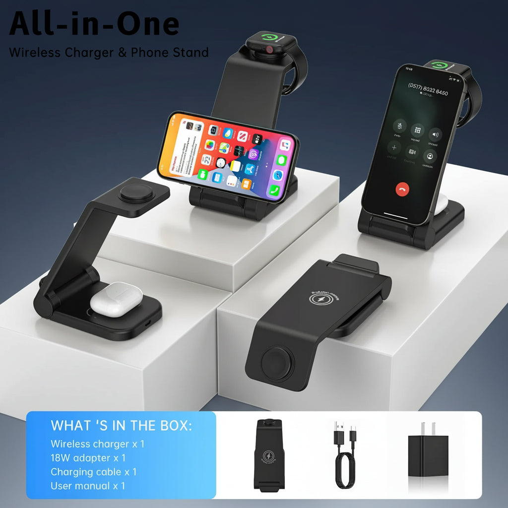 2025 3-in-1 Wireless Fast Charger - Travel Charging Station for iPhone 17-13, Apple Watch & AirPods - Perfect Gift for Home & Office