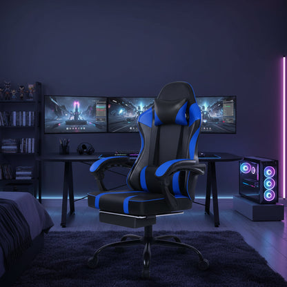 Bellemave Video Game Chairs for Adults PU Leather Gaming Chair with Footrest 360°Swivel Adjustable Lumbar Pillow Comfortable Computer Chair Ergonomic Design