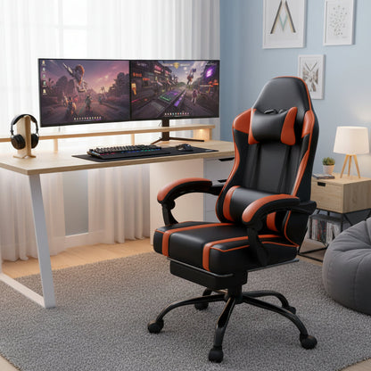 Bellemave Video Game Chairs for Adults PU Leather Gaming Chair with Footrest 360°Swivel Adjustable Lumbar Pillow Comfortable Computer Chair Ergonomic Design