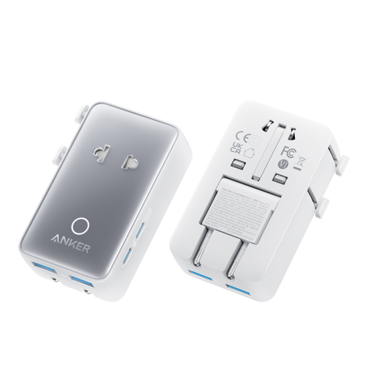 Anker Nano travel adapter with 5-in-1 ports and 20W power, shown in a detailed 3D rendering image.