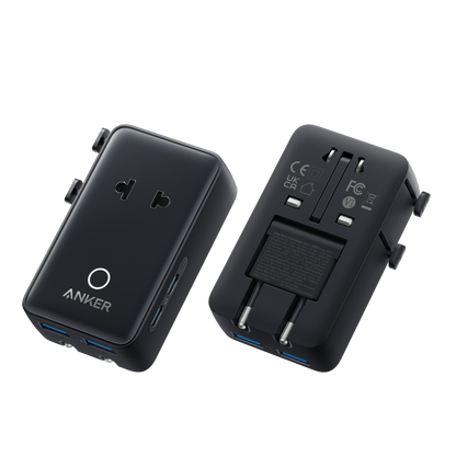 Anker Nano 5-in-1 travel adapter in white, compact 20W charger with multiple ports for versatile device charging.