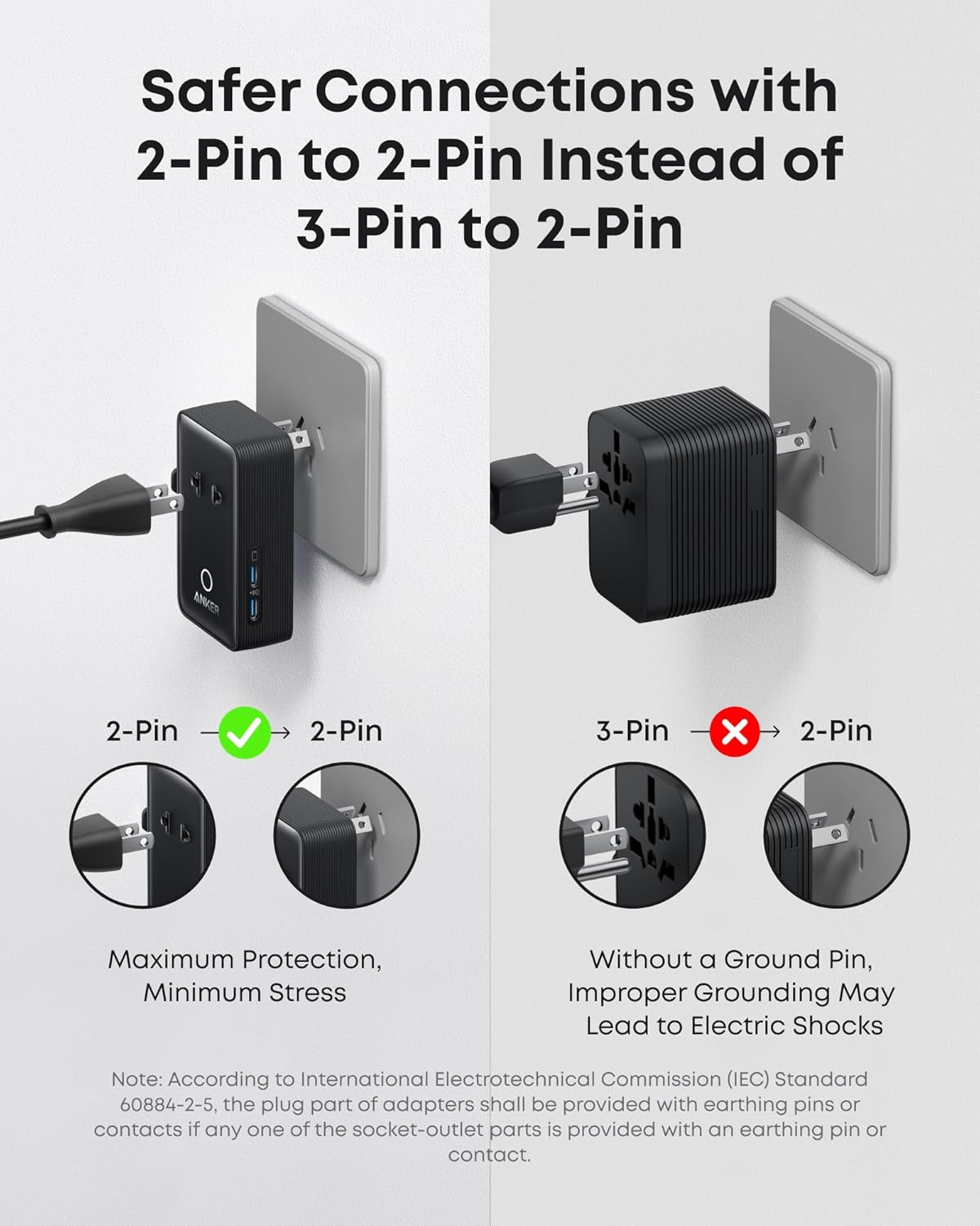 Anker Nano 5-in-1 travel adapter in Aurora White with multiple USB ports and compact design for versatile charging.