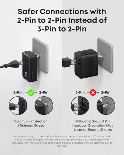 Anker Nano 5-in-1 travel adapter in Aurora White with multiple USB ports and compact design for versatile charging.