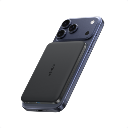 Black Anker Nano Power Bank 5K with MagGo and slim design, compact portable charger for smartphones and devices.