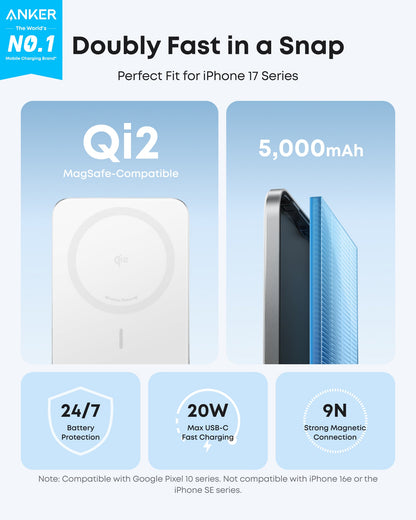 Black Anker Nano Power Bank 5K with MagGo slim design, shown in a single pack on a plain background.