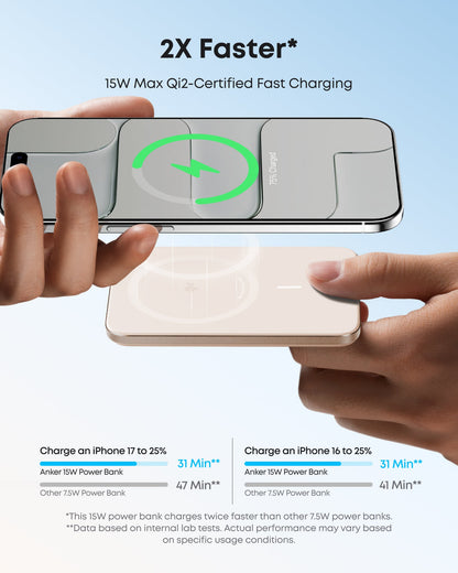 Black Anker Nano Power Bank 5K with MagGo, slim portable charger, shown in a sleek, compact design ideal for on-the-go charging