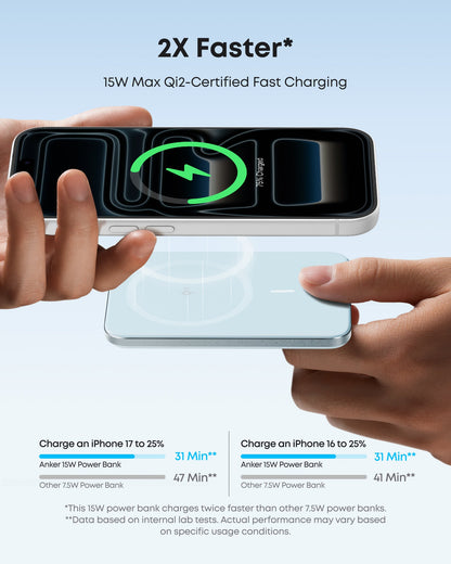 Black Anker Nano Power Bank 5K with MagGo Slim design, compact portable charger shown with a sleek, modern look.