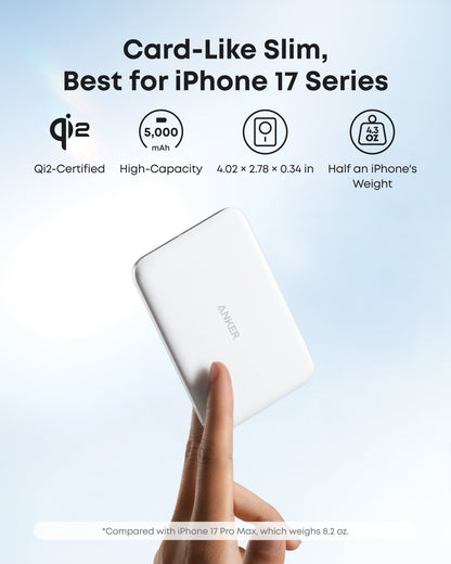 Black Anker Nano Power Bank 5K with MagGo Slim design, compact portable charger, and 1-pack for on-the-go charging.