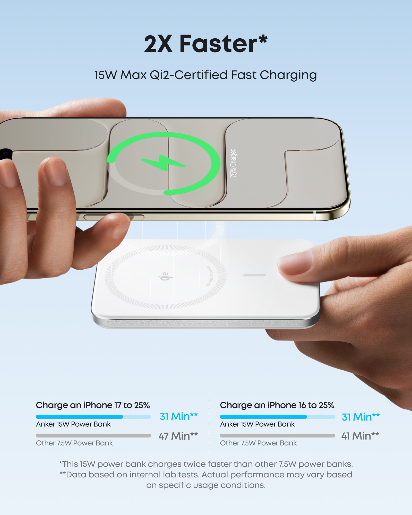 Black Anker Nano Power Bank 5K with MagGo, slim and portable, designed for on-the-go charging and compact storage.