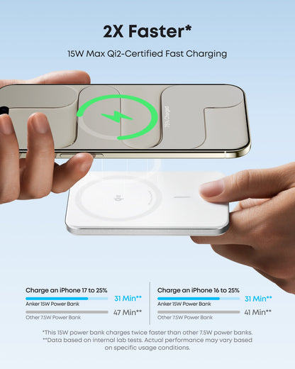 Black Anker Nano Power Bank 5K with MagGo, slim and portable, designed for on-the-go charging and compact storage.