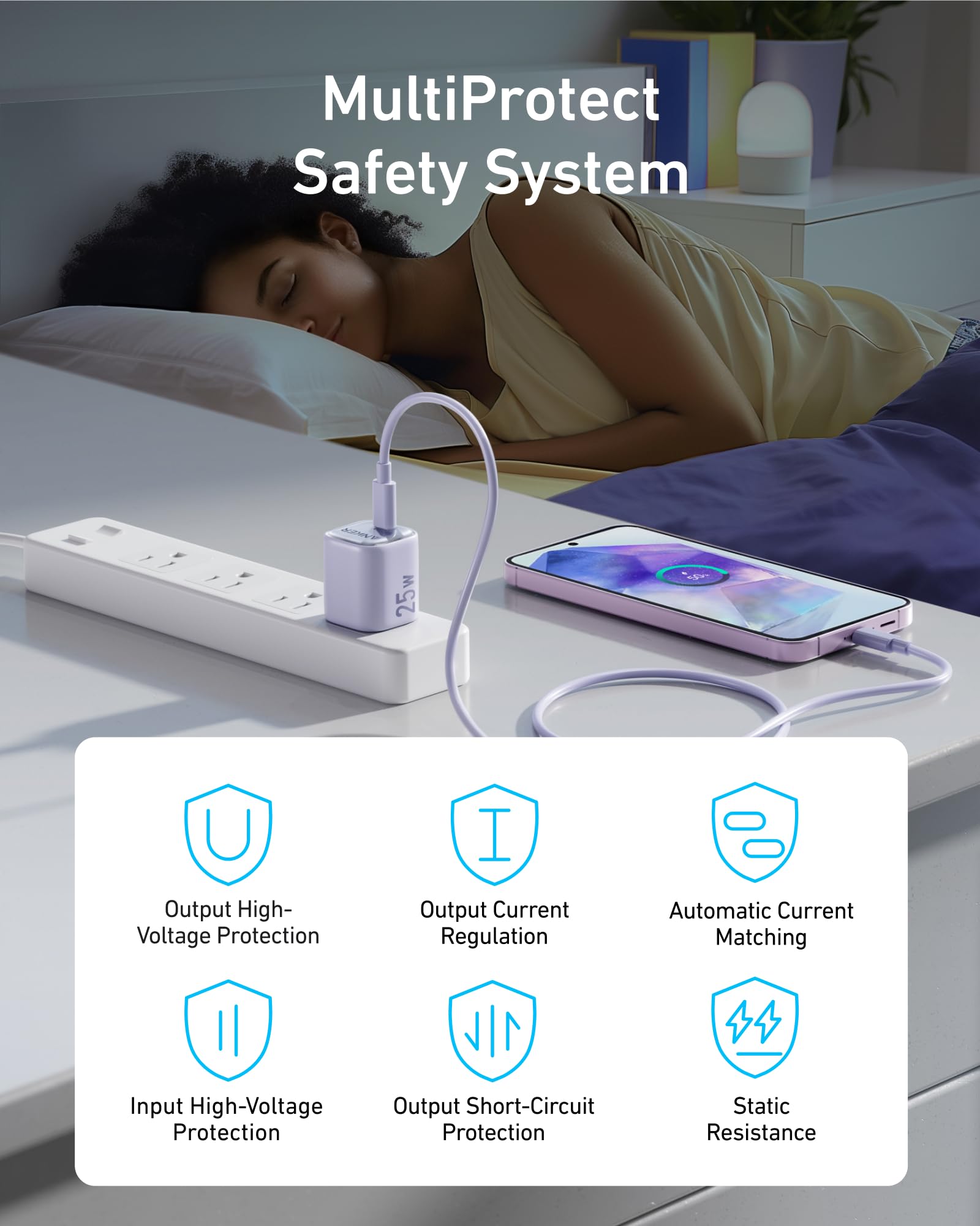 Black Anker 25W compact charger with USB-C port, designed for fast charging and portable use.