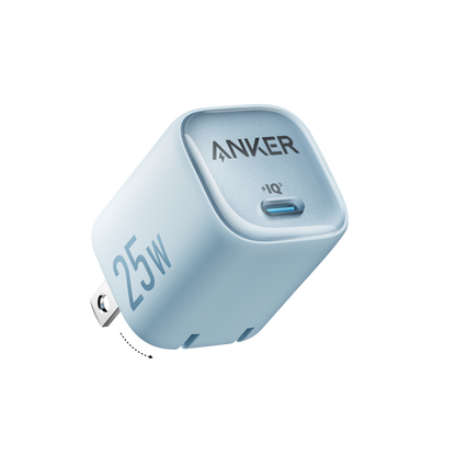 Black Anker 25W compact charger with USB-C port, portable and lightweight for fast device charging.