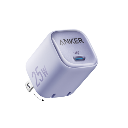 Black Anker 25W compact charger with USB-C port, designed for fast and efficient device charging.