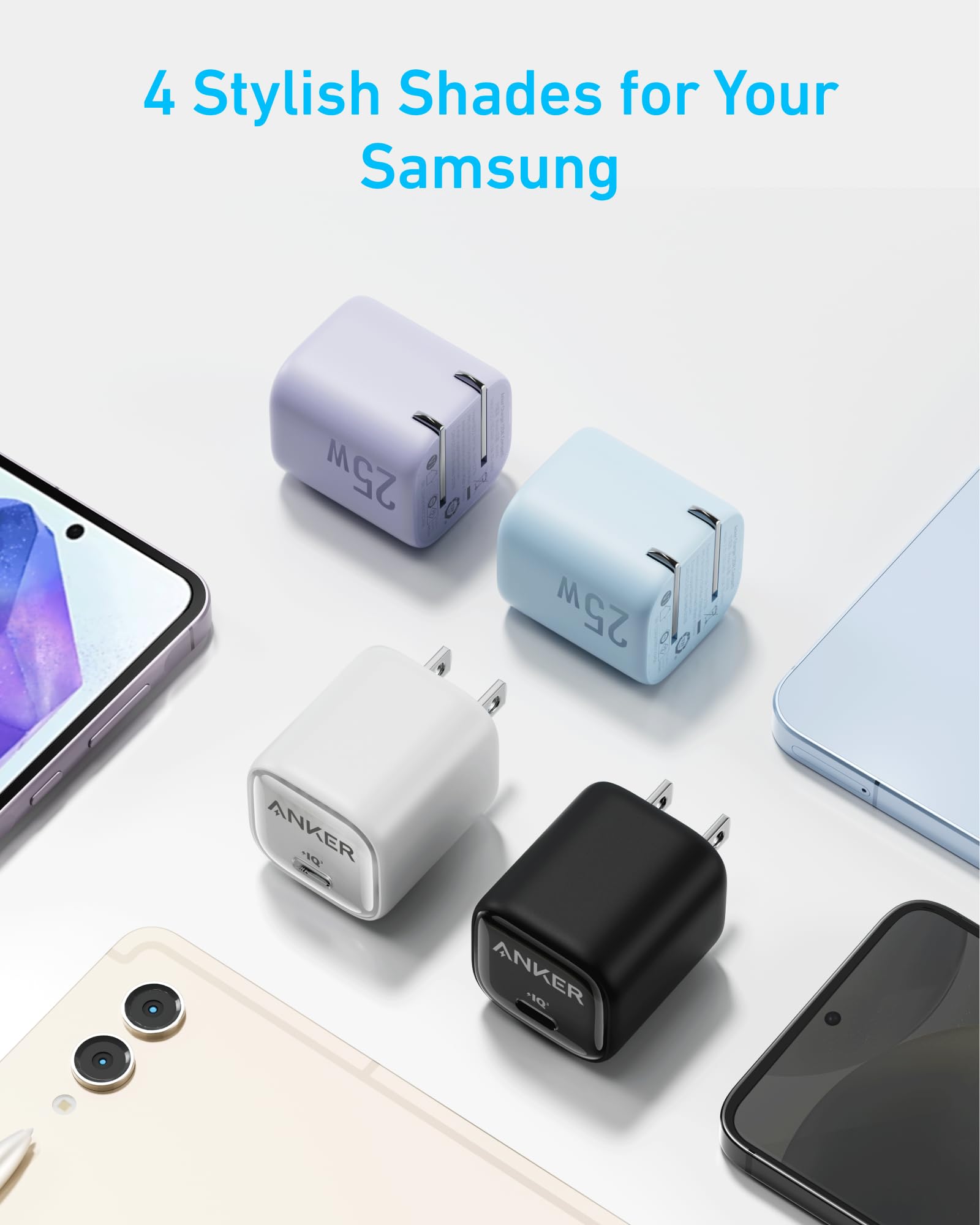 Black Anker 25W compact charger with USB-C port, designed for fast and efficient charging of smartphones and devices.