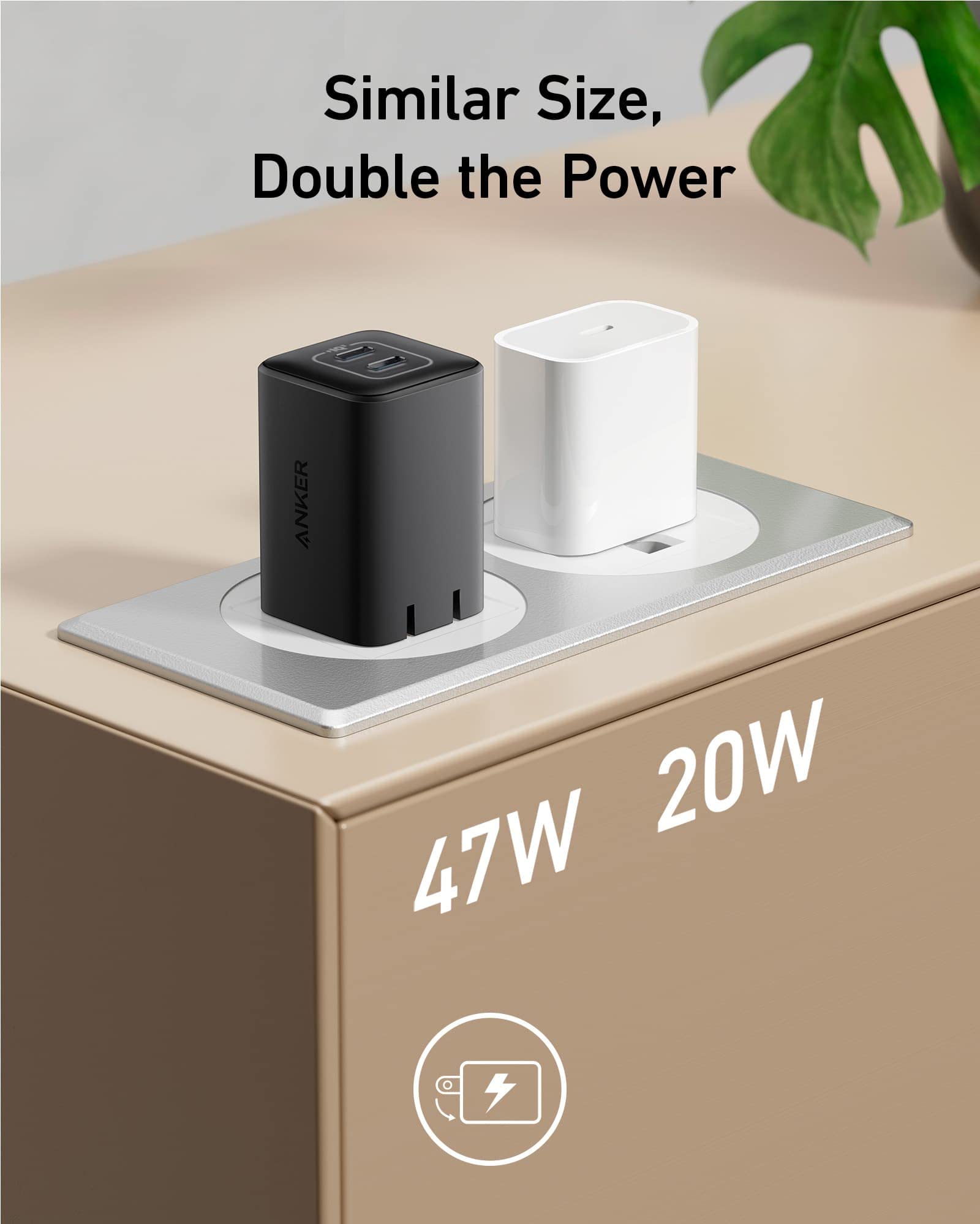 Anker 523 Nano 3 charger in black, compact 47W USB-C power adapter with sleek stone design and single port for fast charging.