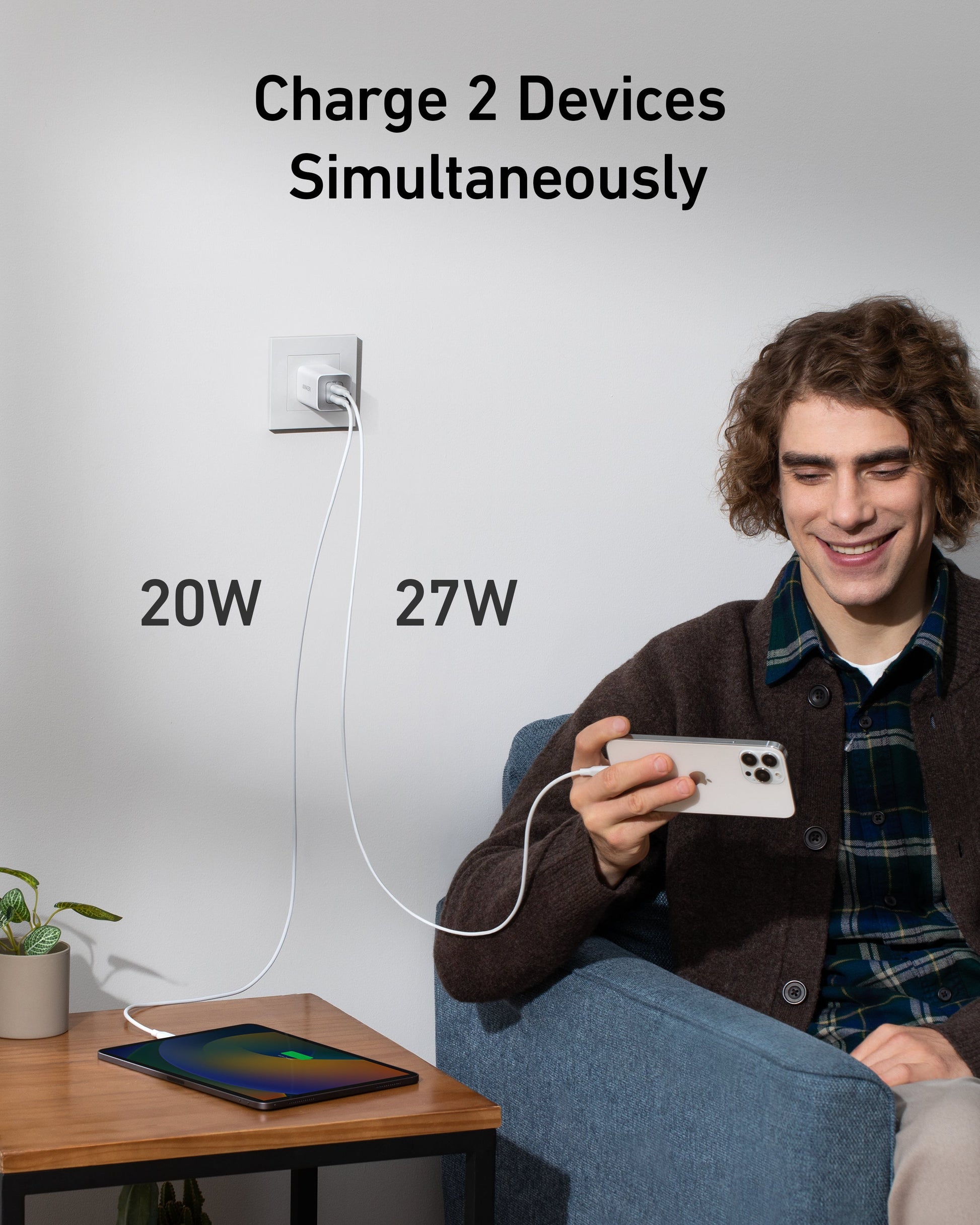 Black Anker 523 Nano 3 charger with 47W power output, compact design, and USB-C port for fast device charging.