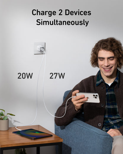 Black Anker 523 Nano 3 charger with 47W power output, compact design, and USB-C port for fast device charging.