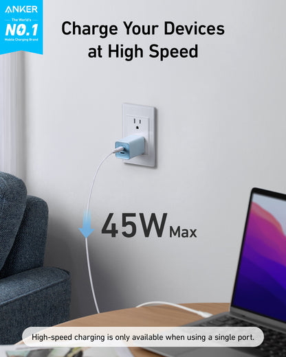 Anker 523 Nano 3 Charger in black, compact 47W fast charging brick with sleek stone finish for mobile devices