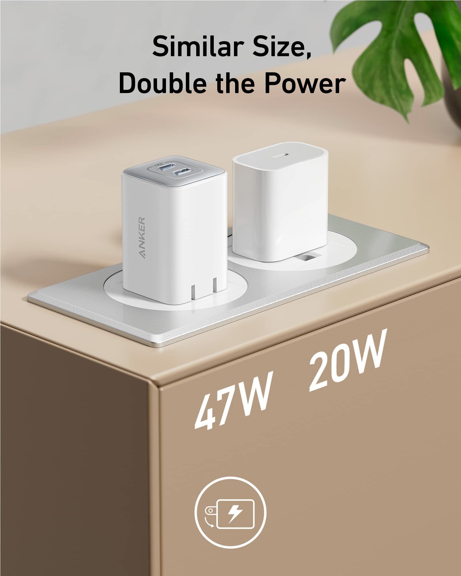 Anker 523 Nano 3 charger in black, compact 47W USB-C wall charger with sleek design and portable build.