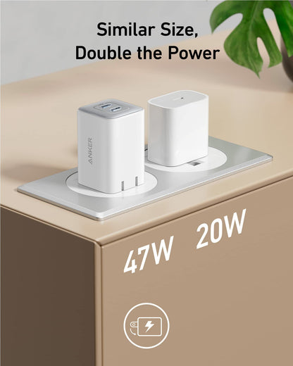 Anker 523 Nano 3 charger in black, compact 47W USB-C wall charger with sleek design and portable build.