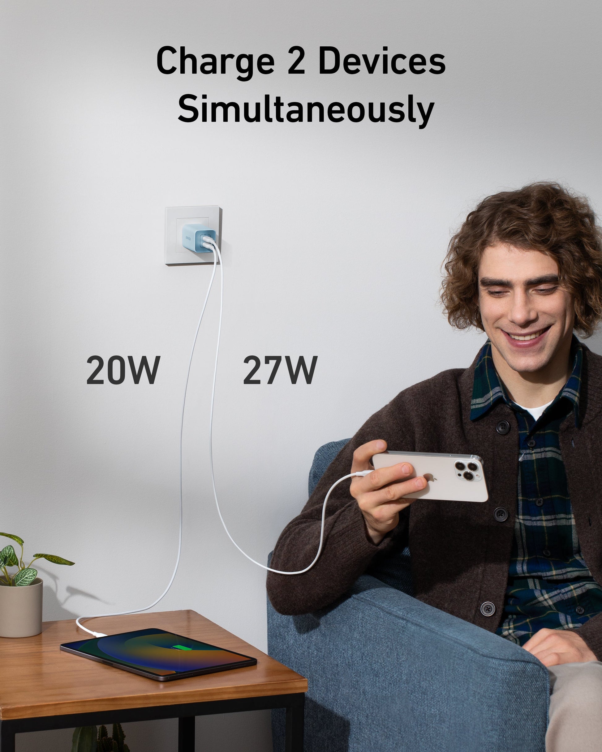 Anker 523 Nano 3 charger in black, compact 47W USB-C wall charger with sleek design and portable size.