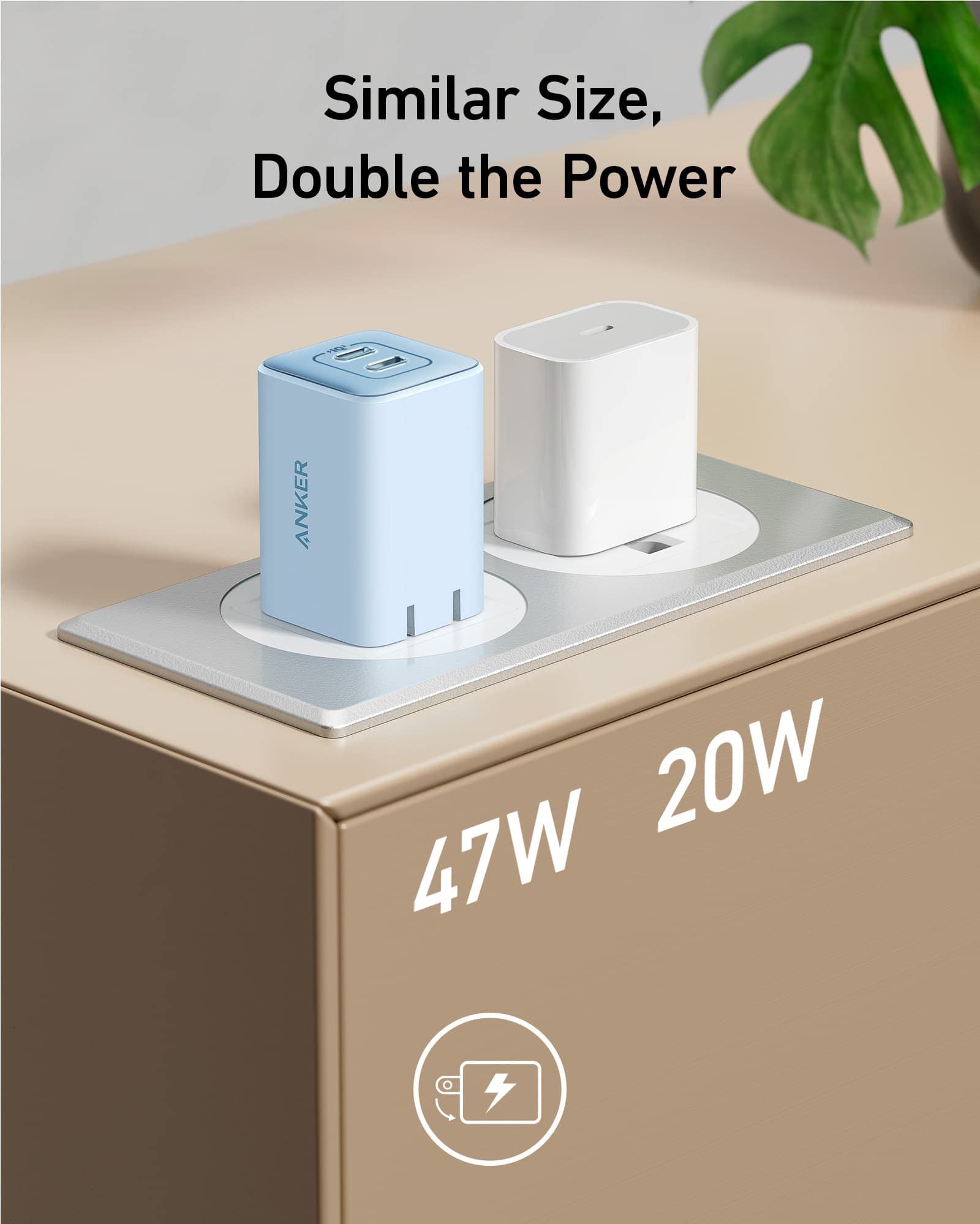 Black Anker 523 Nano 3 47W charger with compact design and USB-C port for fast device charging.