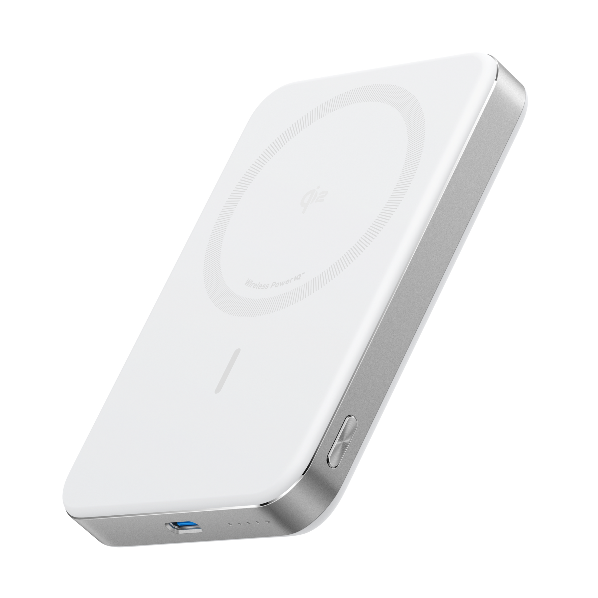 Black Anker MagGo Power Bank 10K Slim with LED indicator, portable design, and magnetic wireless charging capability.