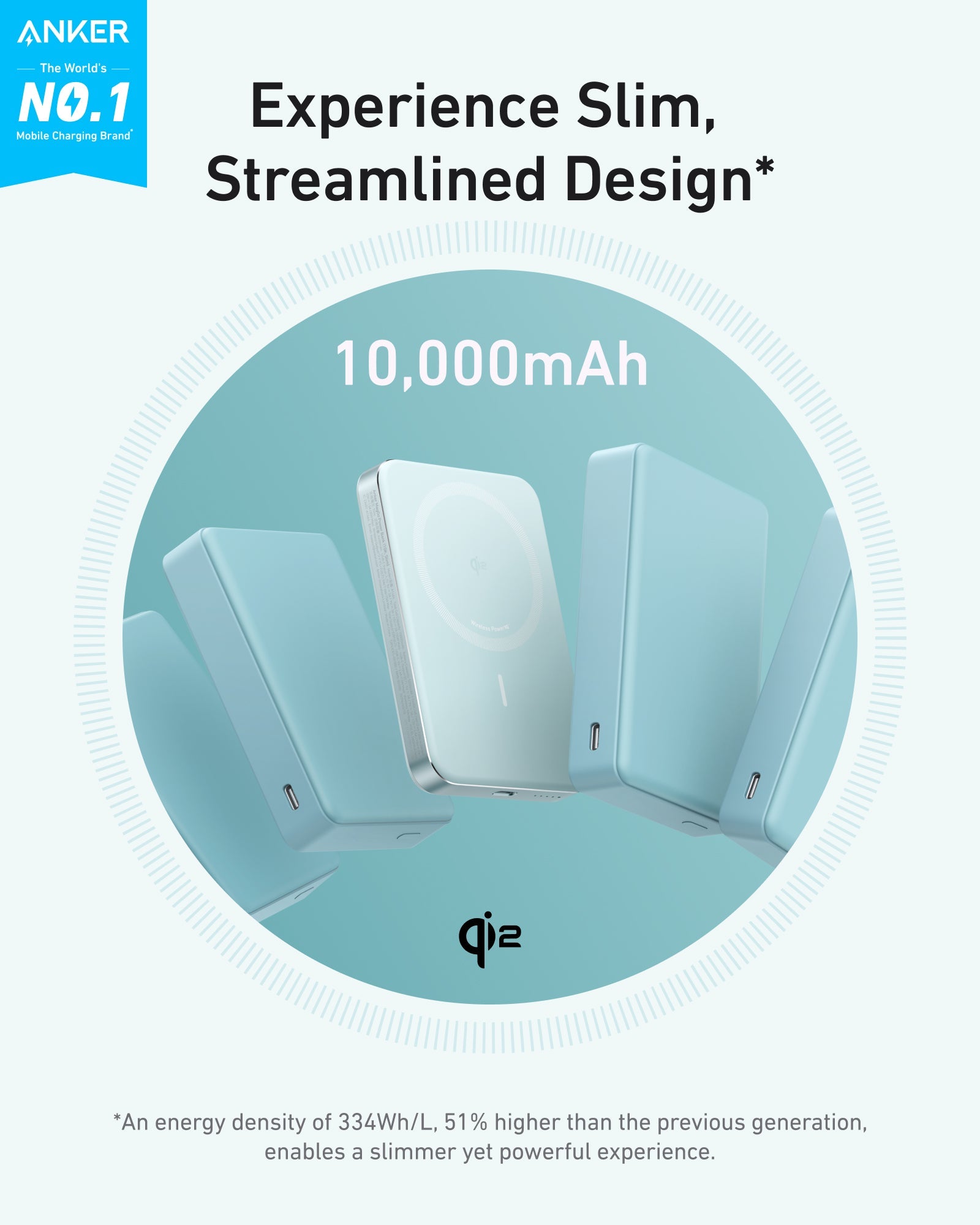 Anker MagGo Power Bank 10K Slim in black with sleek design and USB-C port for portable device charging.