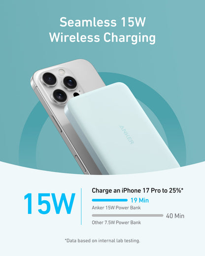 Anker MagGo 10K Slim Power Bank in black, portable external battery with compact design for charging devices on the go.