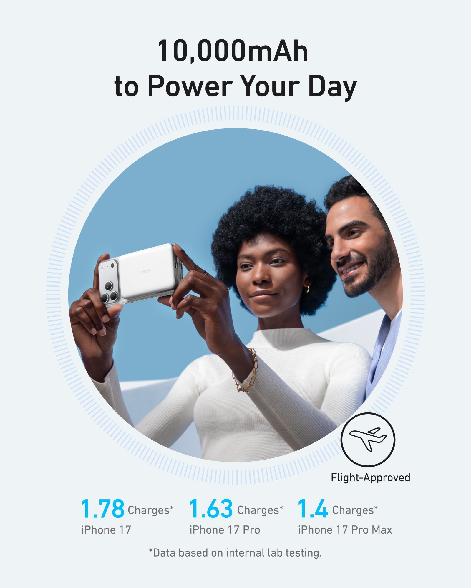 Black Anker MagGo Power Bank 10K Slim with USB-C port, portable and lightweight for on-the-go charging.