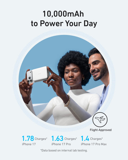 Black Anker MagGo Power Bank 10K Slim with USB-C port, portable and lightweight for on-the-go charging.